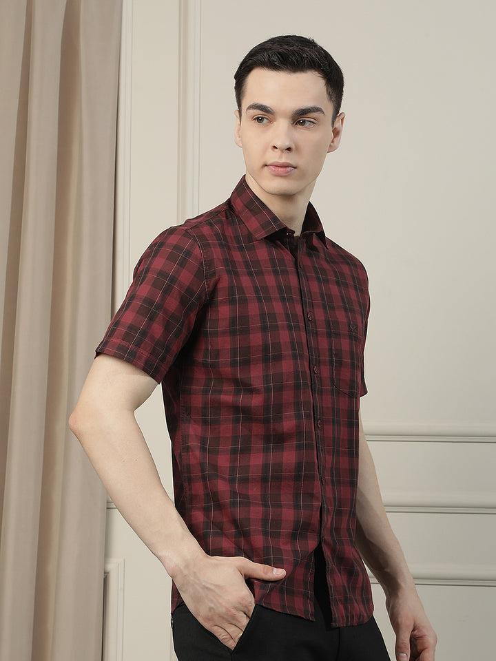 Maroon Checked 100% Cotton Shirt-Men Shirts-Crimsoune Club