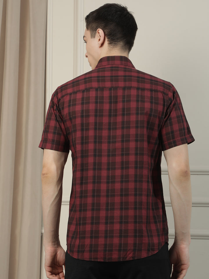 Maroon Checked 100% Cotton Shirt-Men Shirts-Crimsoune Club