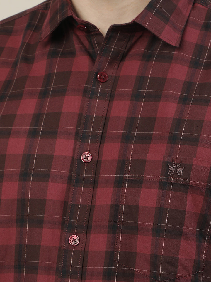 Maroon Checked 100% Cotton Shirt-Men Shirts-Crimsoune Club
