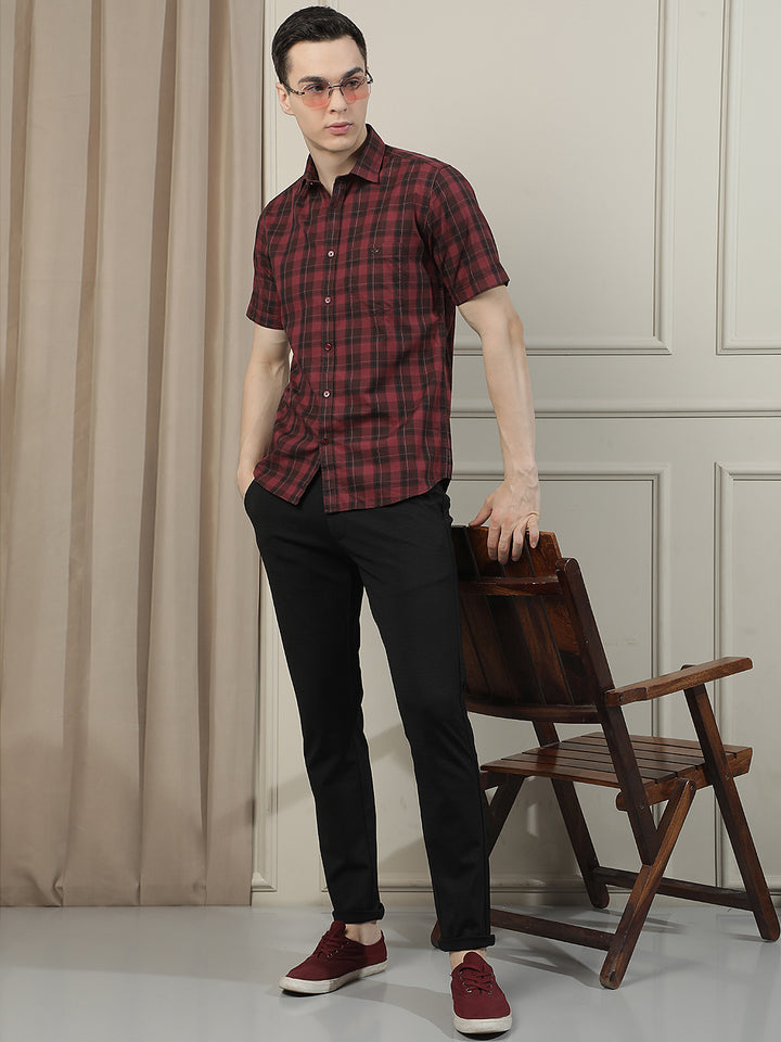 Maroon Checked 100% Cotton Shirt-Men Shirts-Crimsoune Club