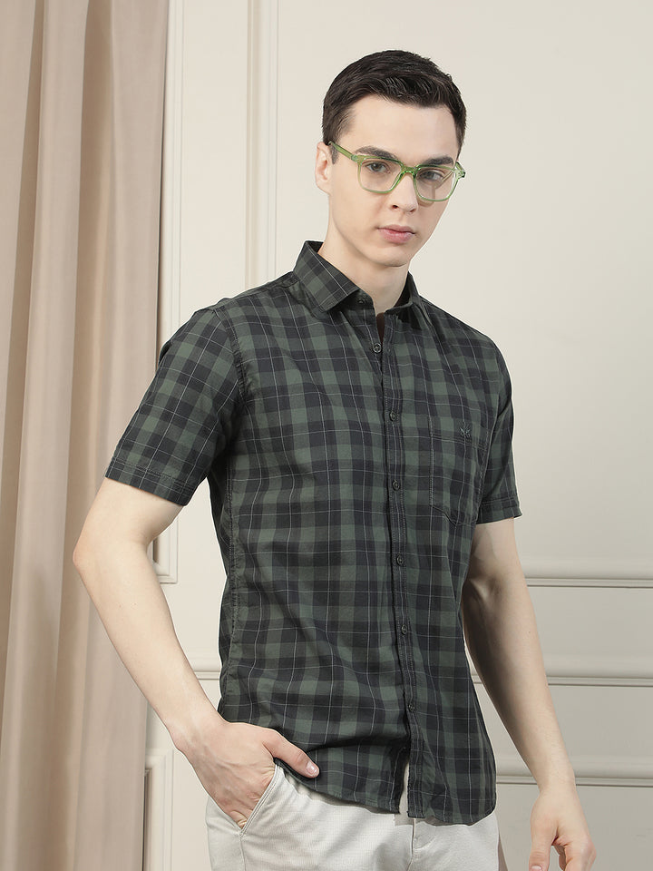 Green Checked 100% Cotton Shirt-Men Shirts-Crimsoune Club