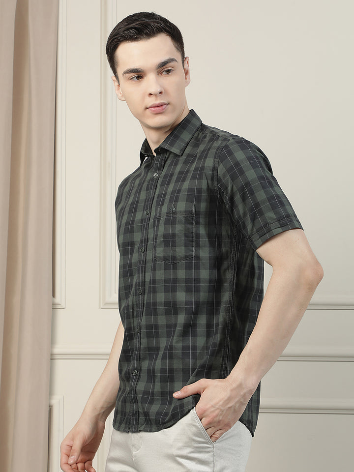 Green Checked 100% Cotton Shirt-Men Shirts-Crimsoune Club