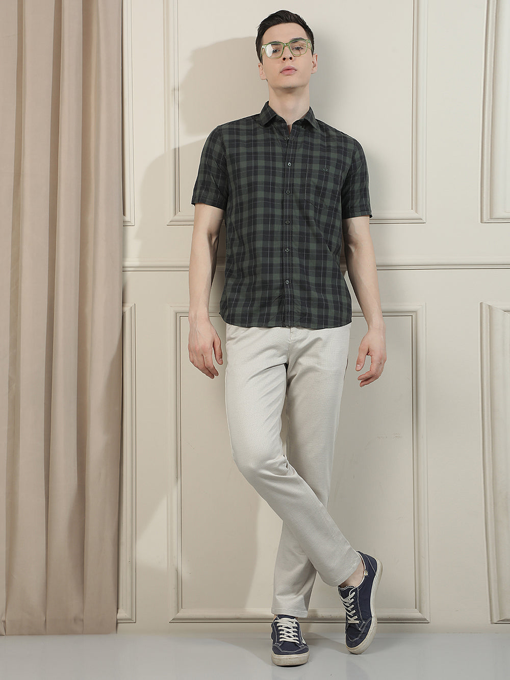 Green Checked 100% Cotton Shirt-Men Shirts-Crimsoune Club