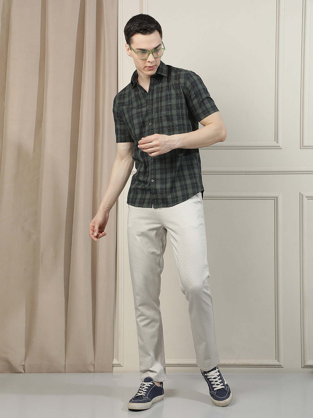 Green Checked 100% Cotton Shirt-Men Shirts-Crimsoune Club