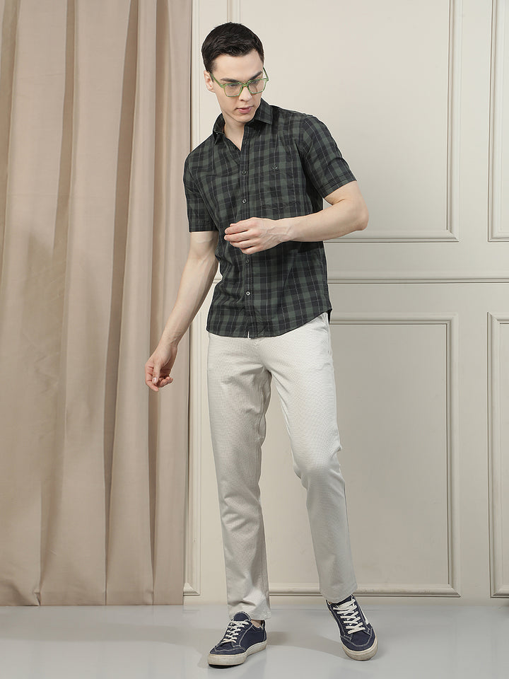 Green Checked 100% Cotton Shirt-Men Shirts-Crimsoune Club