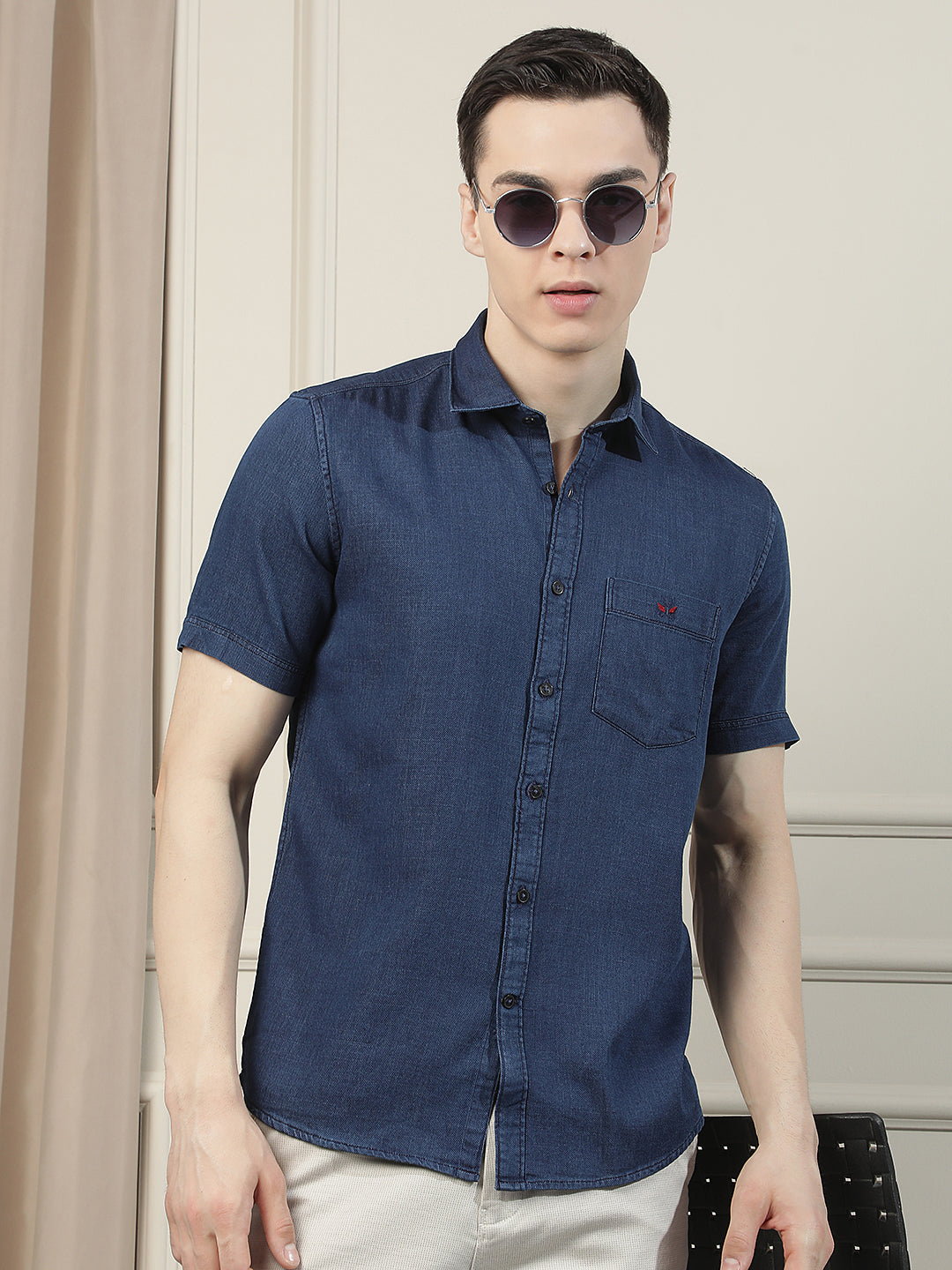 Blue 100% Cotton Shirt-Men Shirts-Crimsoune Club