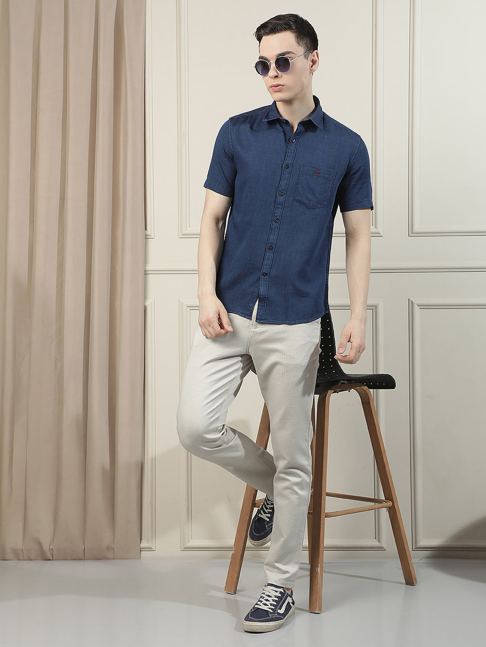 Blue 100% Cotton Shirt-Men Shirts-Crimsoune Club