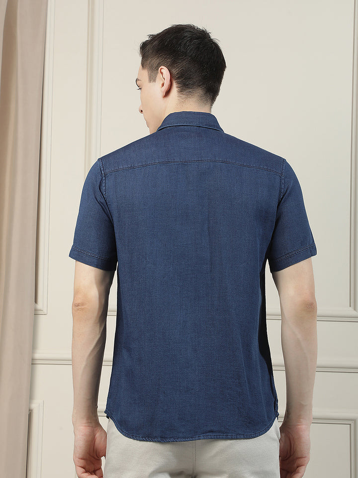 Blue 100% Cotton Shirt-Men Shirts-Crimsoune Club
