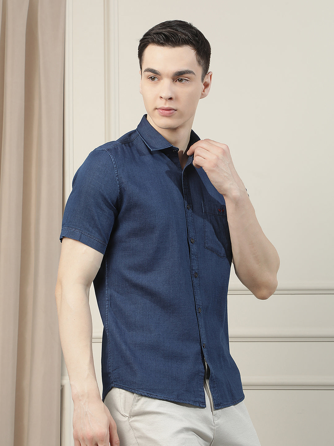 Blue 100% Cotton Shirt-Men Shirts-Crimsoune Club