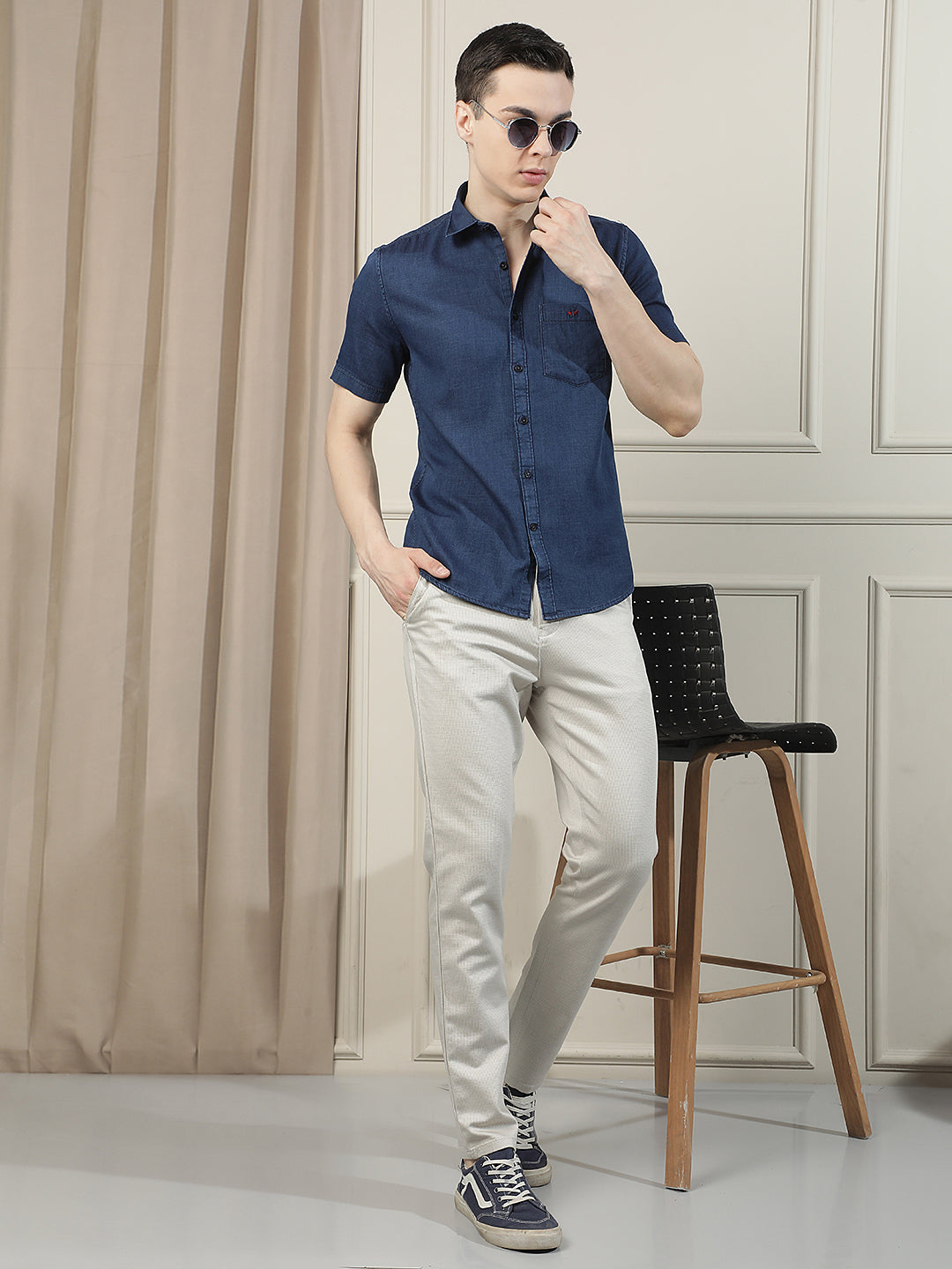 Blue 100% Cotton Shirt-Men Shirts-Crimsoune Club