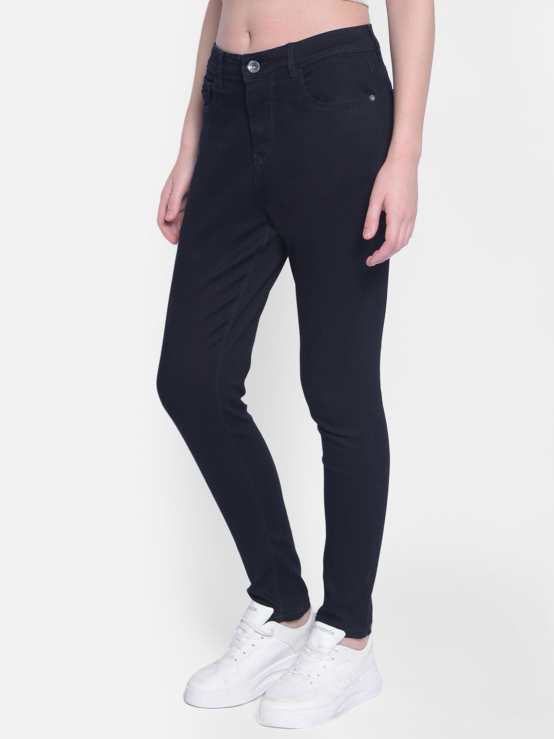 Navy Blue High Waist Jeans-Women Jeans-Crimsoune Club