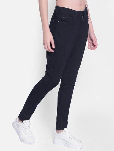 Navy Blue High Waist Jeans-Women Jeans-Crimsoune Club