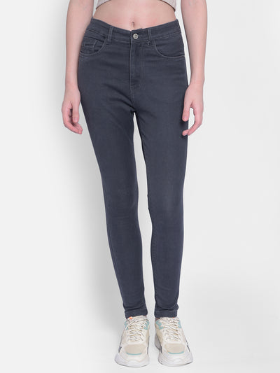 Grey High Waist Jeans-Women Jeans-Crimsoune Club