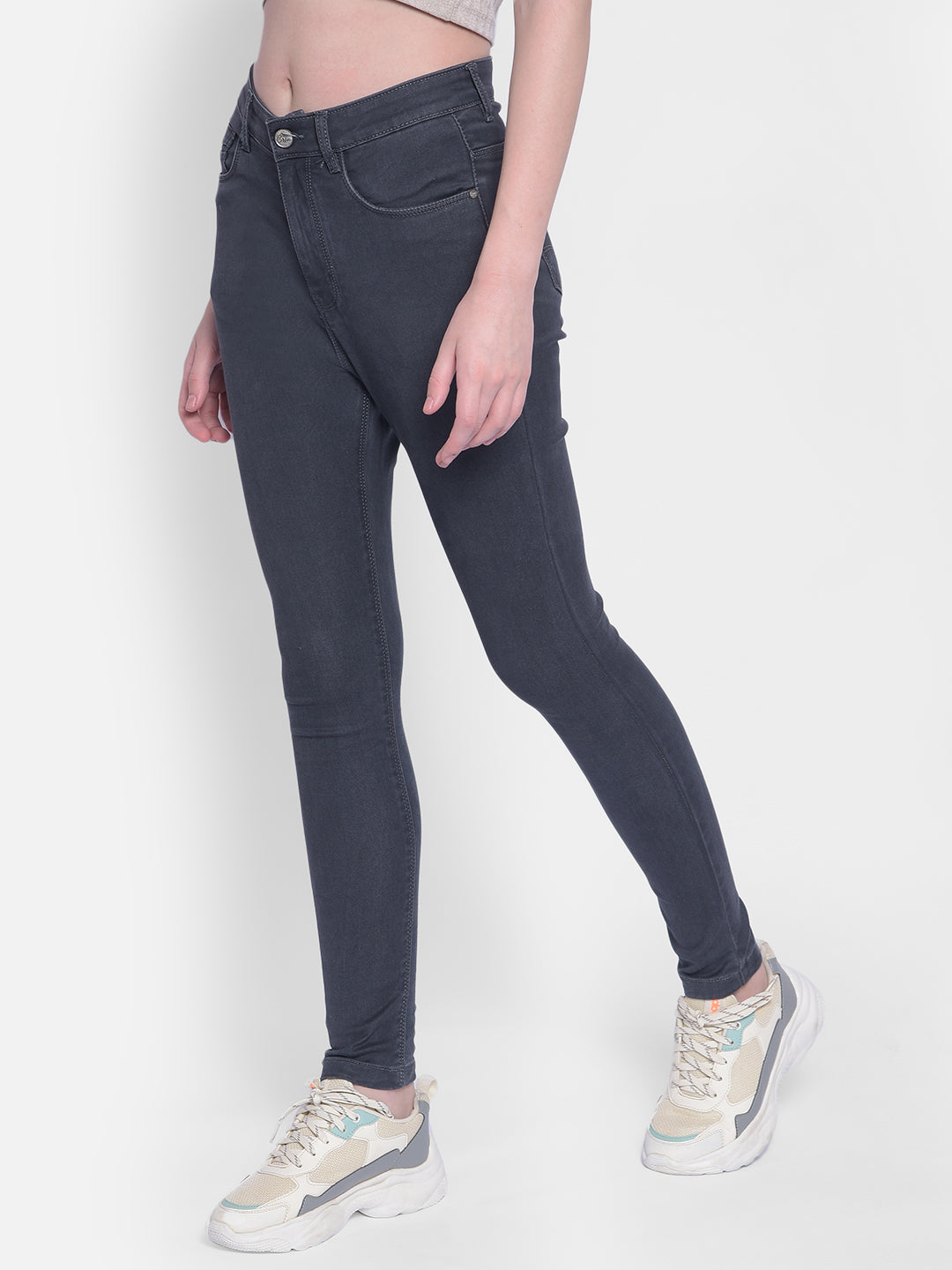 Grey High Waist Jeans-Women Jeans-Crimsoune Club