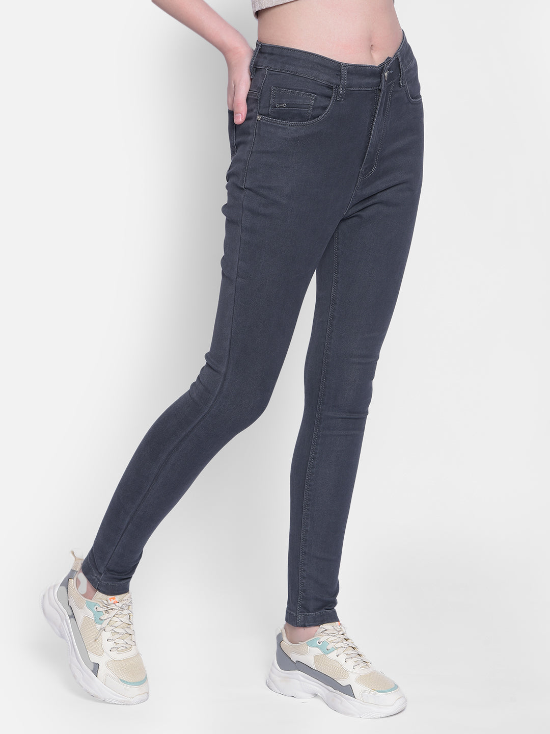 Grey High Waist Jeans-Women Jeans-Crimsoune Club