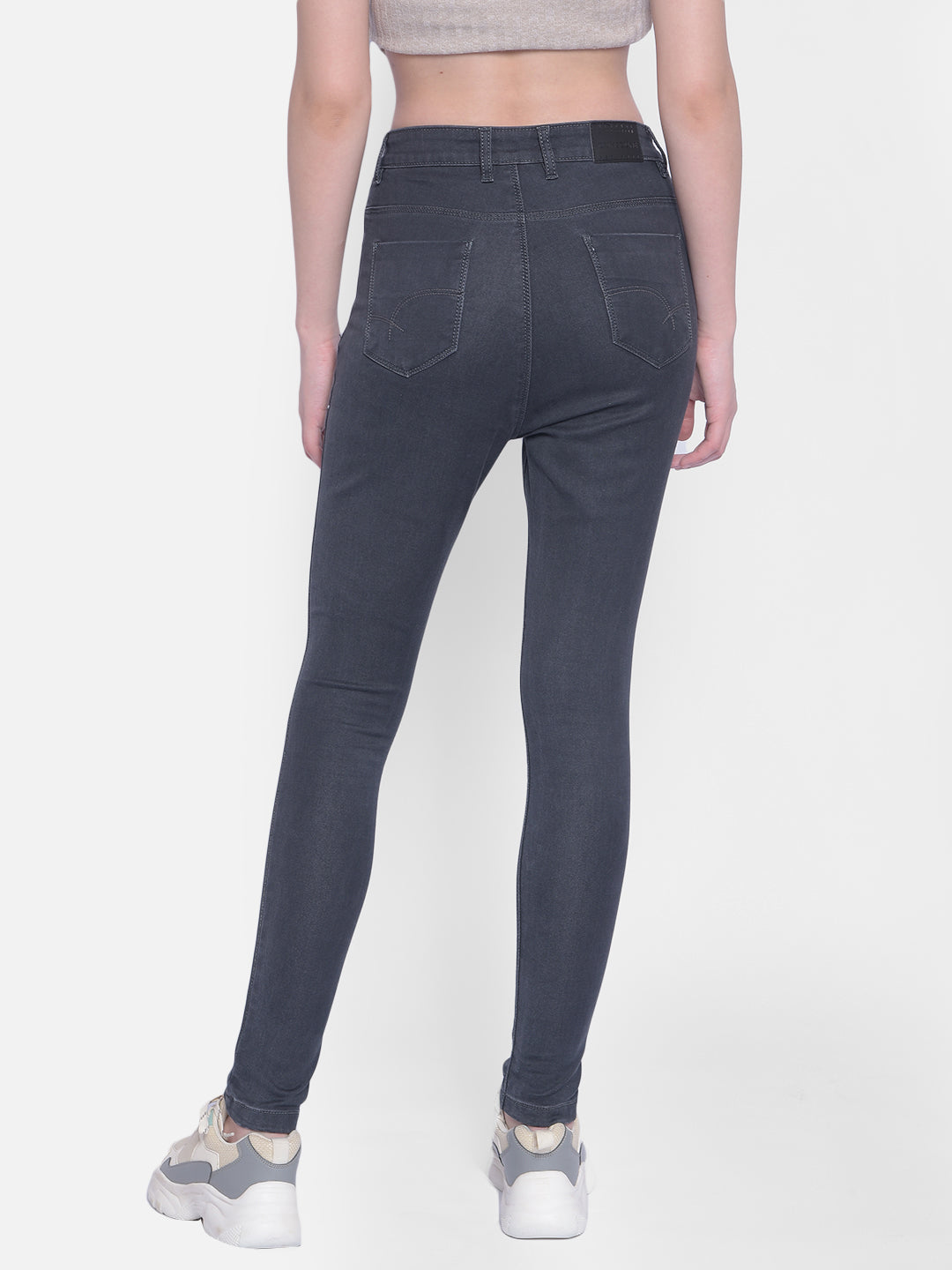 Grey High Waist Jeans-Women Jeans-Crimsoune Club