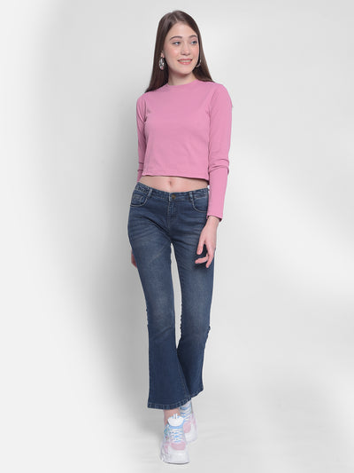 Blue Light Fade Bootcut Jeans-Women Jeans-Crimsoune Club