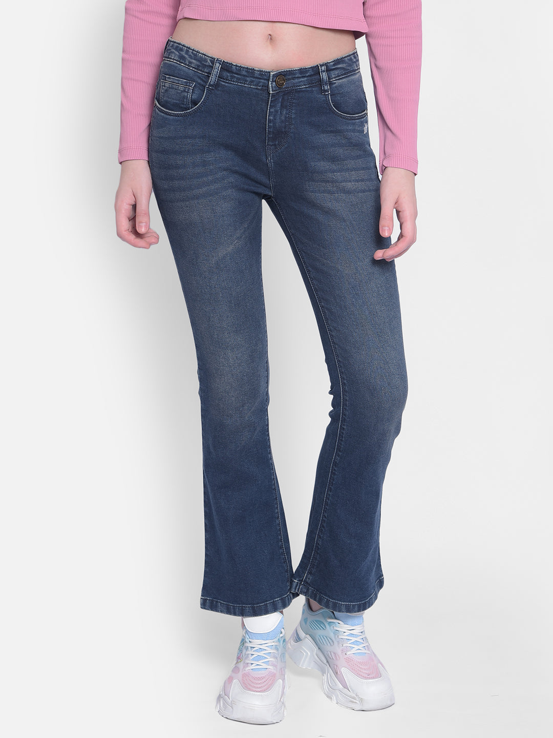 Blue Light Fade Bootcut Jeans-Women Jeans-Crimsoune Club