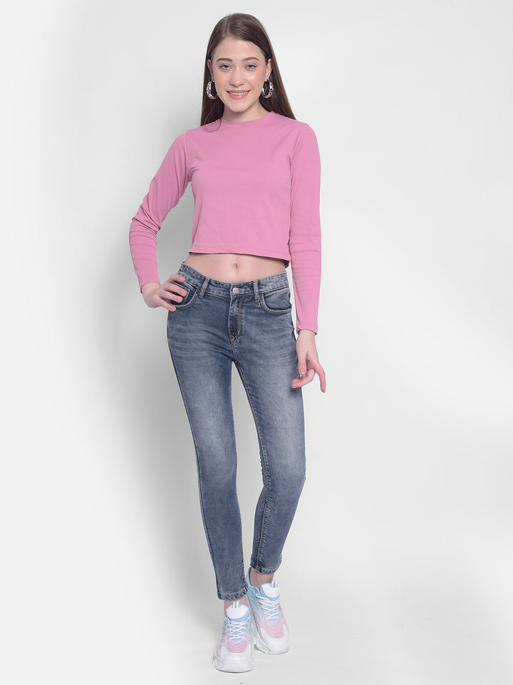 Blue Light Fade Skinny Jeans-Women Jeans-Crimsoune Club