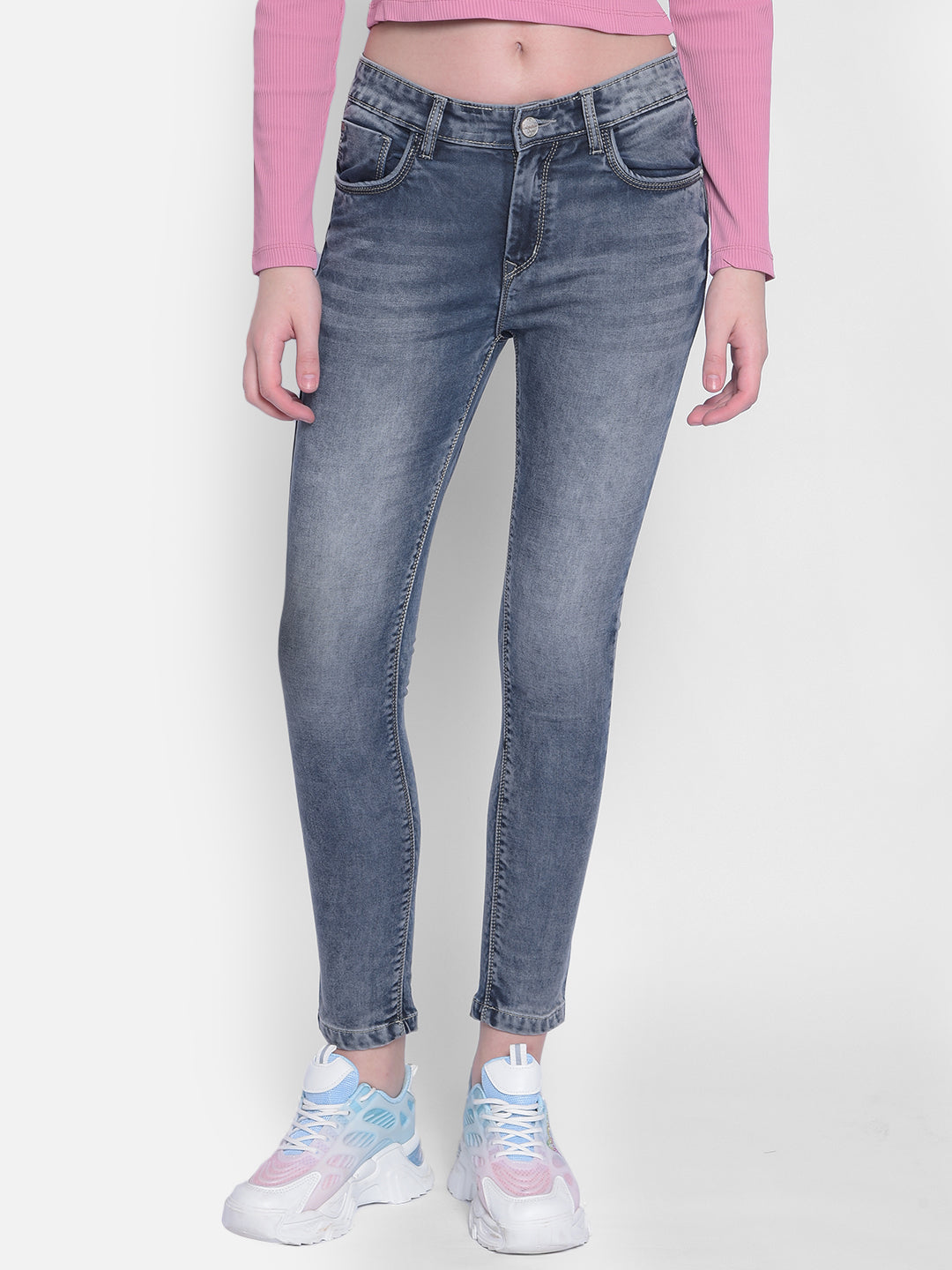 Blue Light Fade Skinny Jeans-Women Jeans-Crimsoune Club