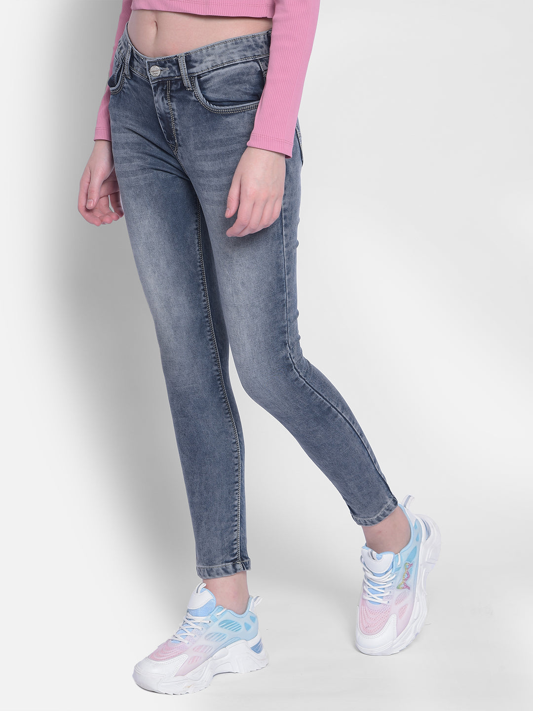 Blue Light Fade Skinny Jeans-Women Jeans-Crimsoune Club