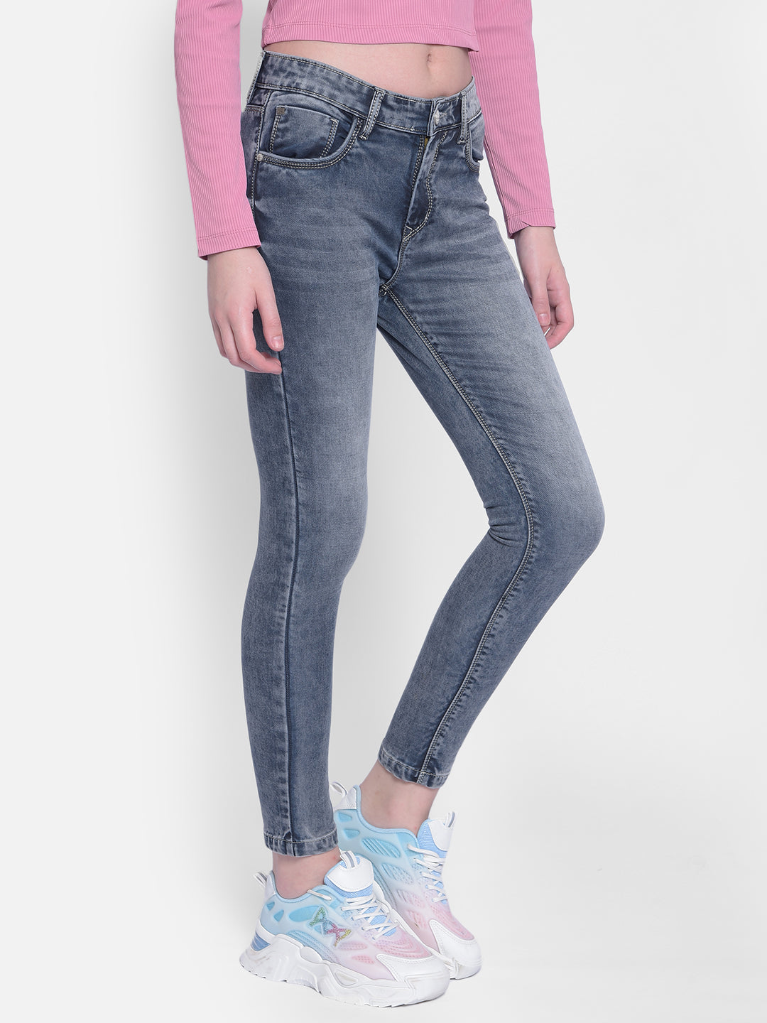 Blue Light Fade Skinny Jeans-Women Jeans-Crimsoune Club