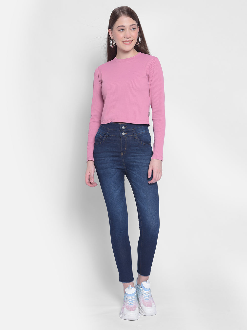 Navy Blue High Waist Jeans-Women Jeans-Crimsoune Club