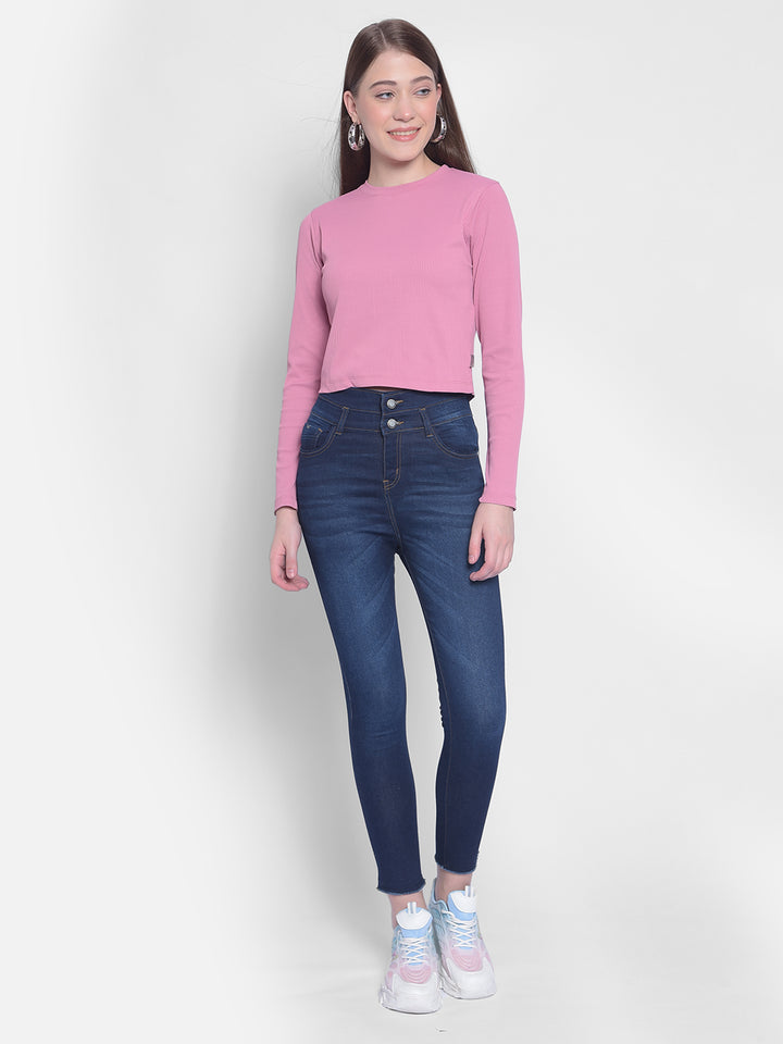 Navy Blue High Waist Jeans-Women Jeans-Crimsoune Club