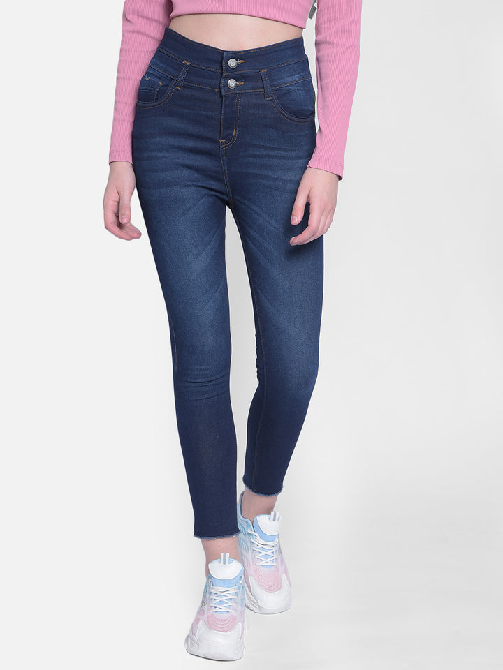 Navy Blue High Waist Jeans-Women Jeans-Crimsoune Club