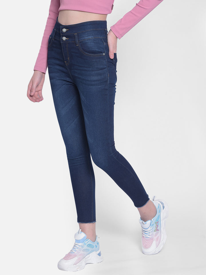 Navy Blue High Waist Jeans-Women Jeans-Crimsoune Club