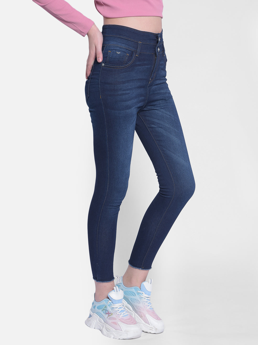 Navy Blue High Waist Jeans-Women Jeans-Crimsoune Club