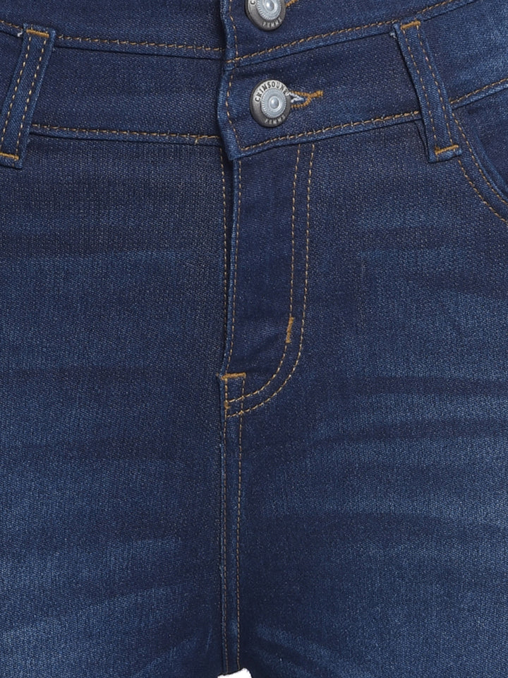 Navy Blue High Waist Jeans-Women Jeans-Crimsoune Club