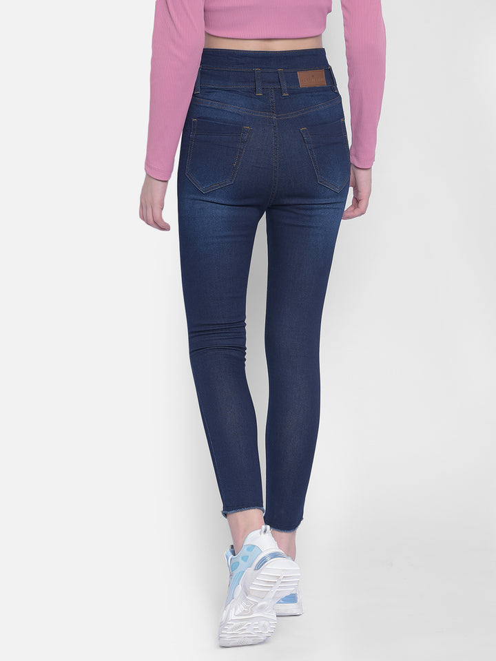 Navy Blue High Waist Jeans-Women Jeans-Crimsoune Club