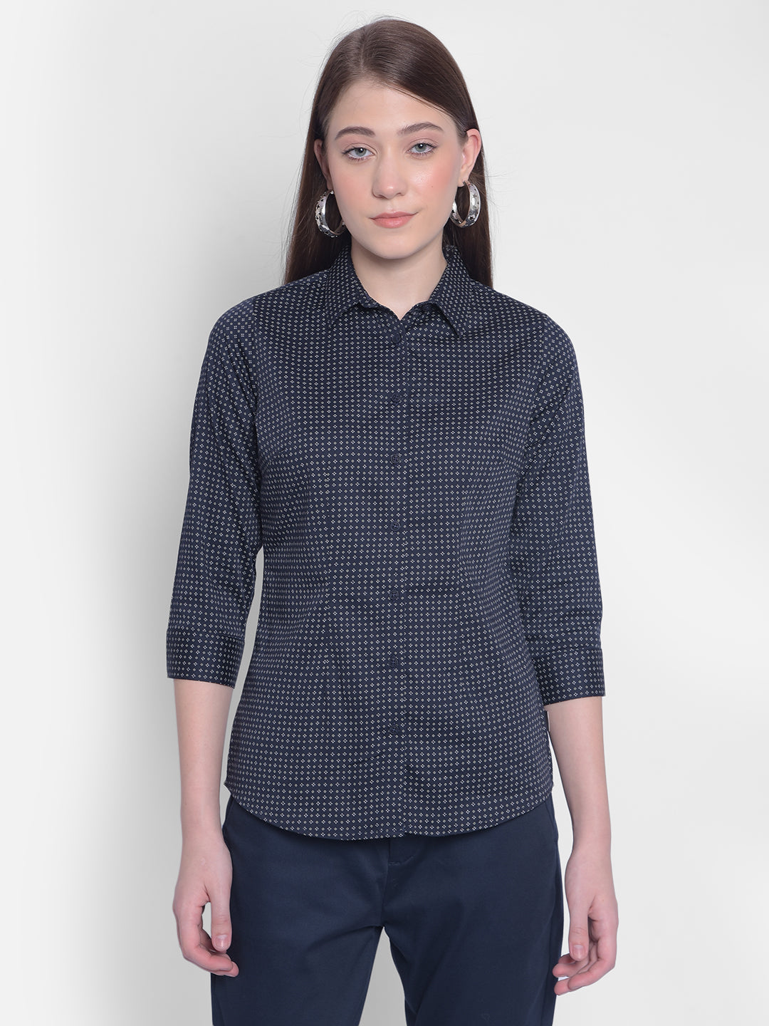 Navy Blue Printed Shirt-Women Shirts-Crimsoune Club