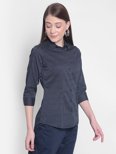 Navy Blue Printed Shirt-Women Shirts-Crimsoune Club