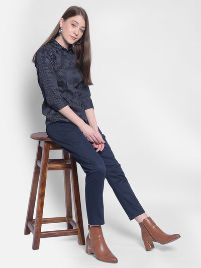 Navy Blue Printed Shirt-Women Shirts-Crimsoune Club