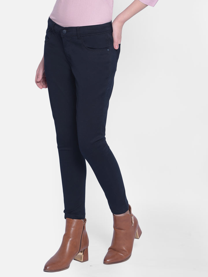 Navy Blue Skinny Jeans-Women Jeans-Crimsoune Club