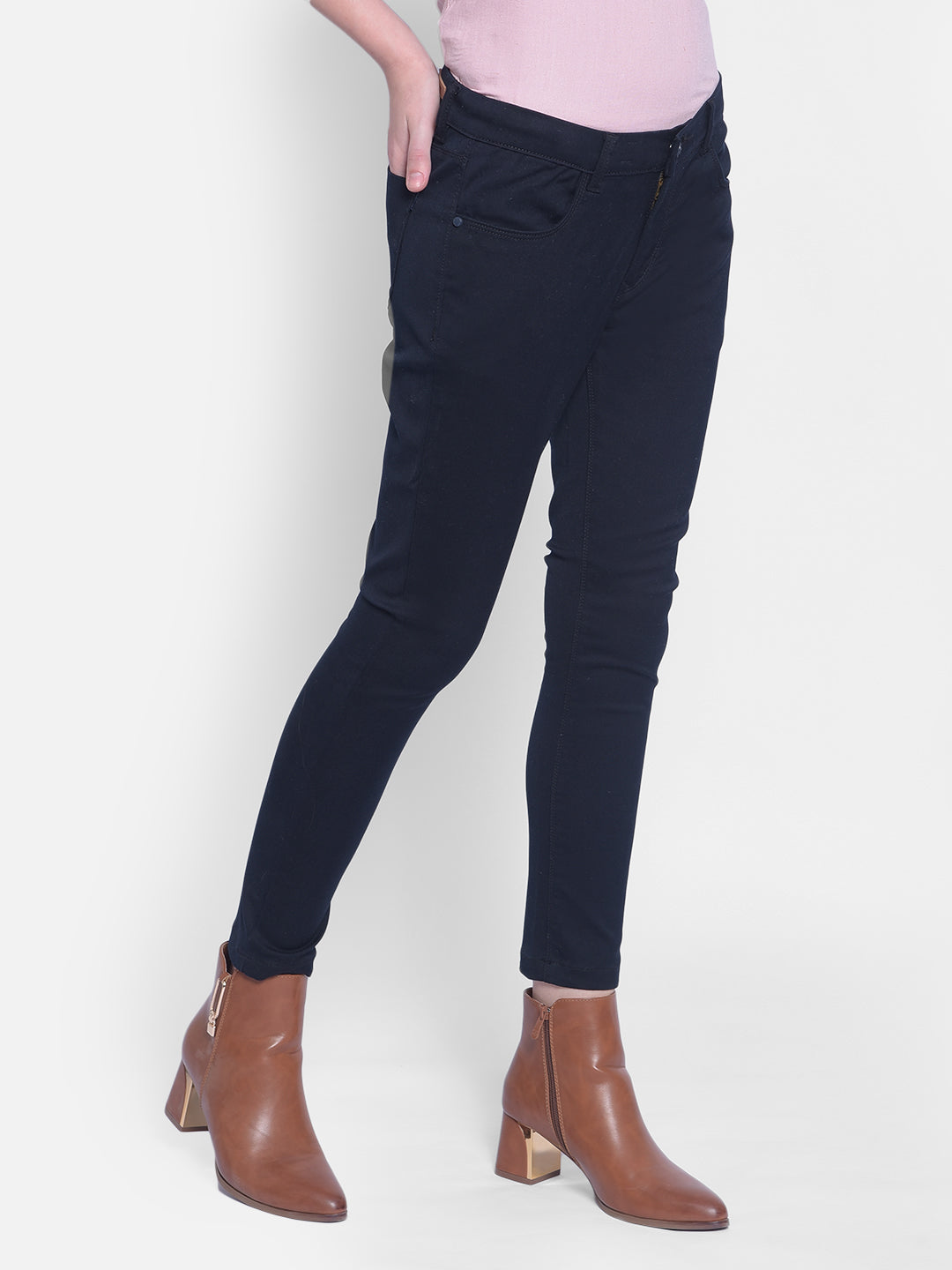 Navy Blue Skinny Jeans-Women Jeans-Crimsoune Club