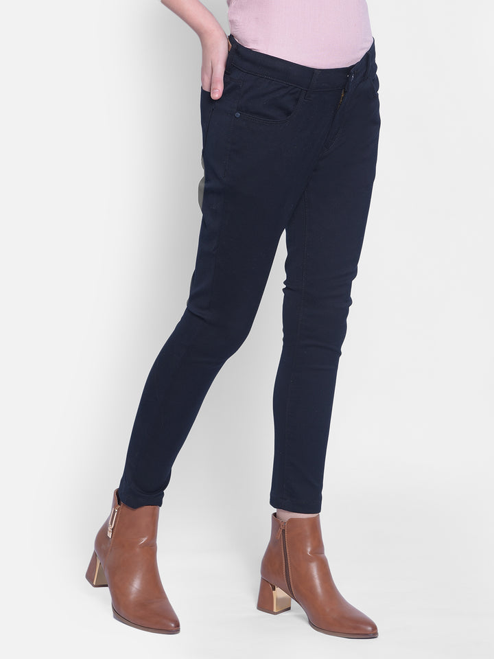Navy Blue Skinny Jeans-Women Jeans-Crimsoune Club