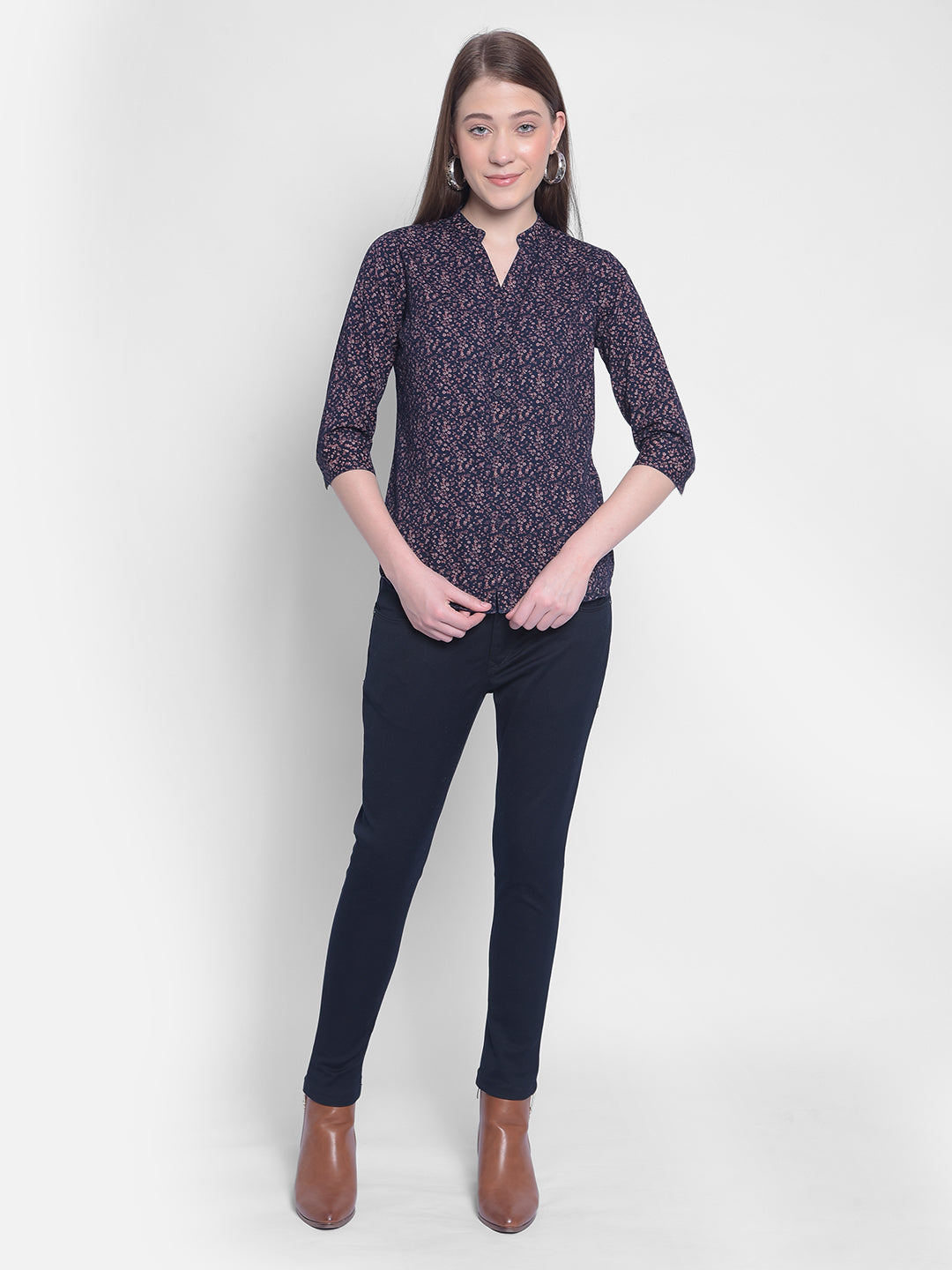 Peach Floral Shirt-Women Shirts-Crimsoune Club