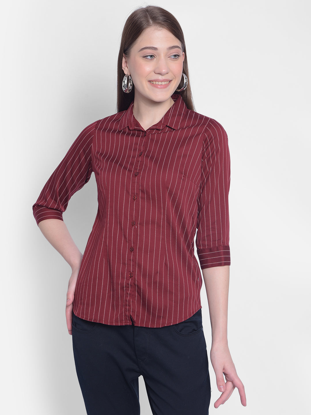 Red Striped Shirt-Women Shirts-Crimsoune Club