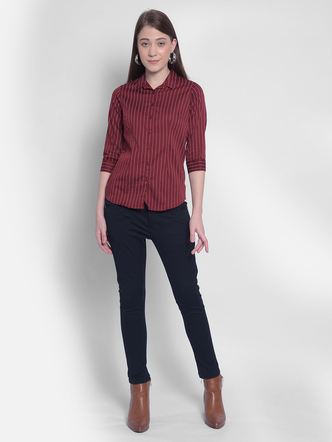 Red Striped Shirt-Women Shirts-Crimsoune Club