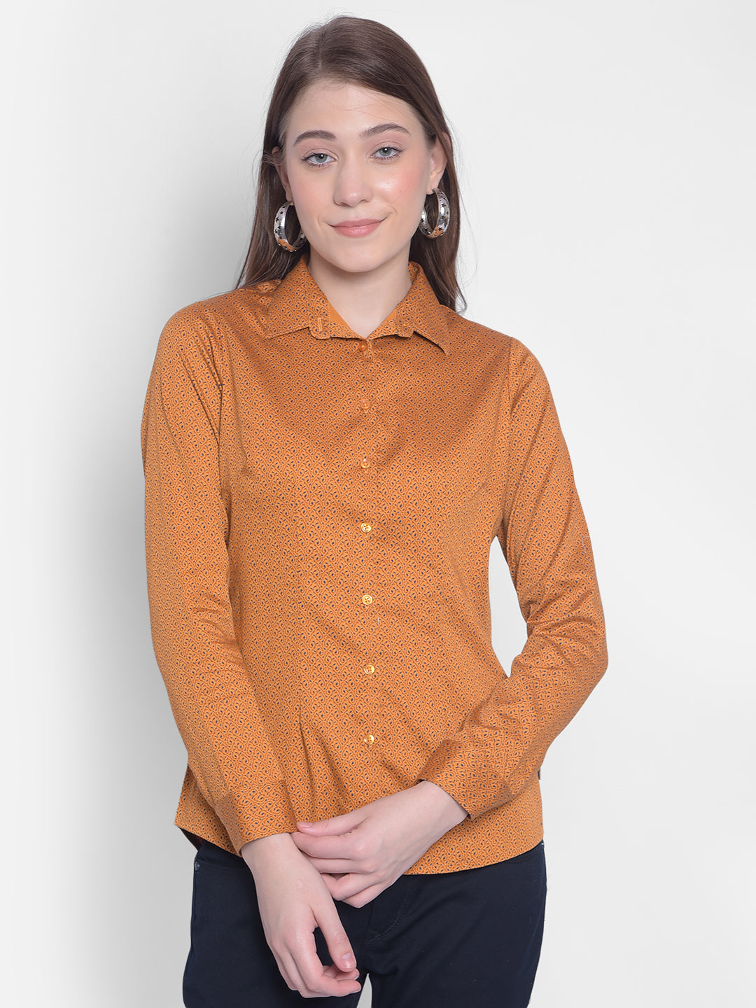 Mustard Printed Shirt-Women Shirts-Crimsoune Club