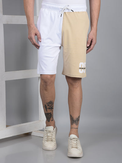 Men's Beige Color-Blocked 100% Cotton Shorts-Men Shorts-Crimsoune Club