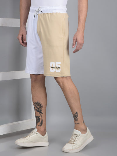 Men's Beige Color-Blocked 100% Cotton Shorts-Men Shorts-Crimsoune Club