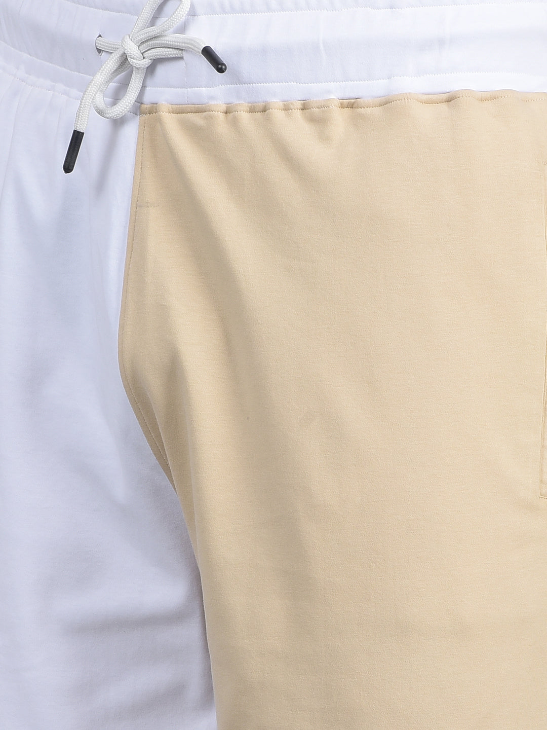 Men's Beige Color-Blocked 100% Cotton Shorts-Men Shorts-Crimsoune Club