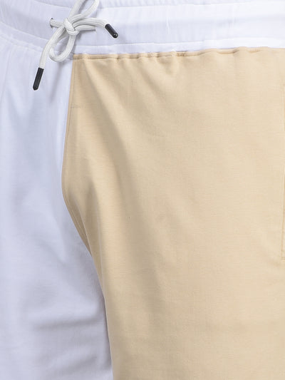 Men's Beige Color-Blocked 100% Cotton Shorts-Men Shorts-Crimsoune Club