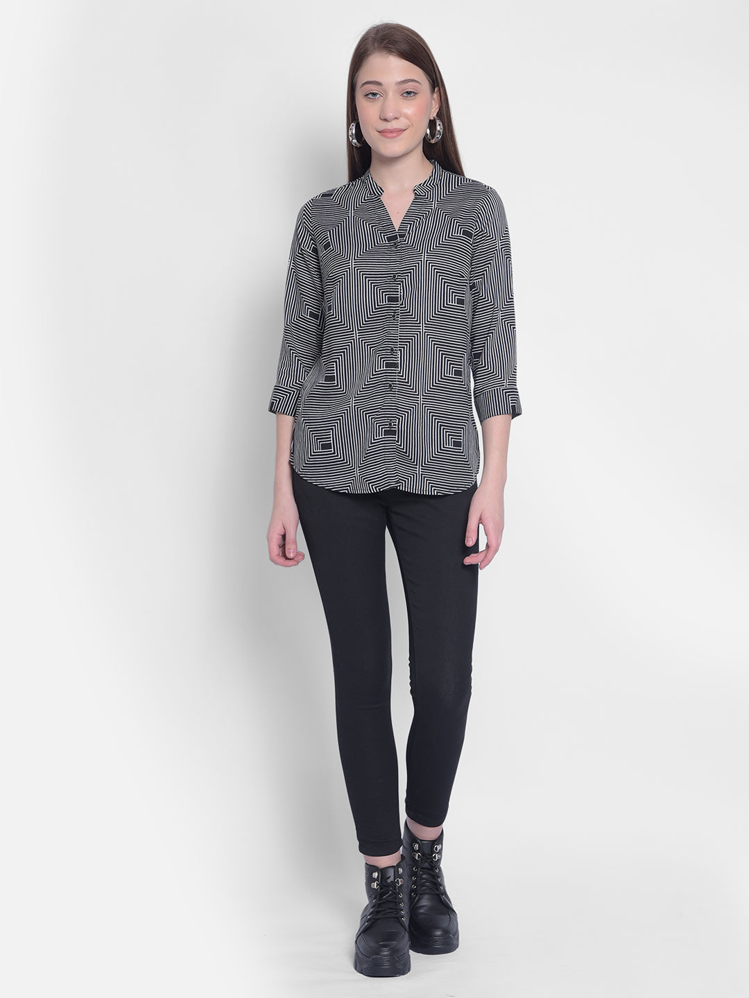 Black Printed Shirt-Women Shirts-Crimsoune Club