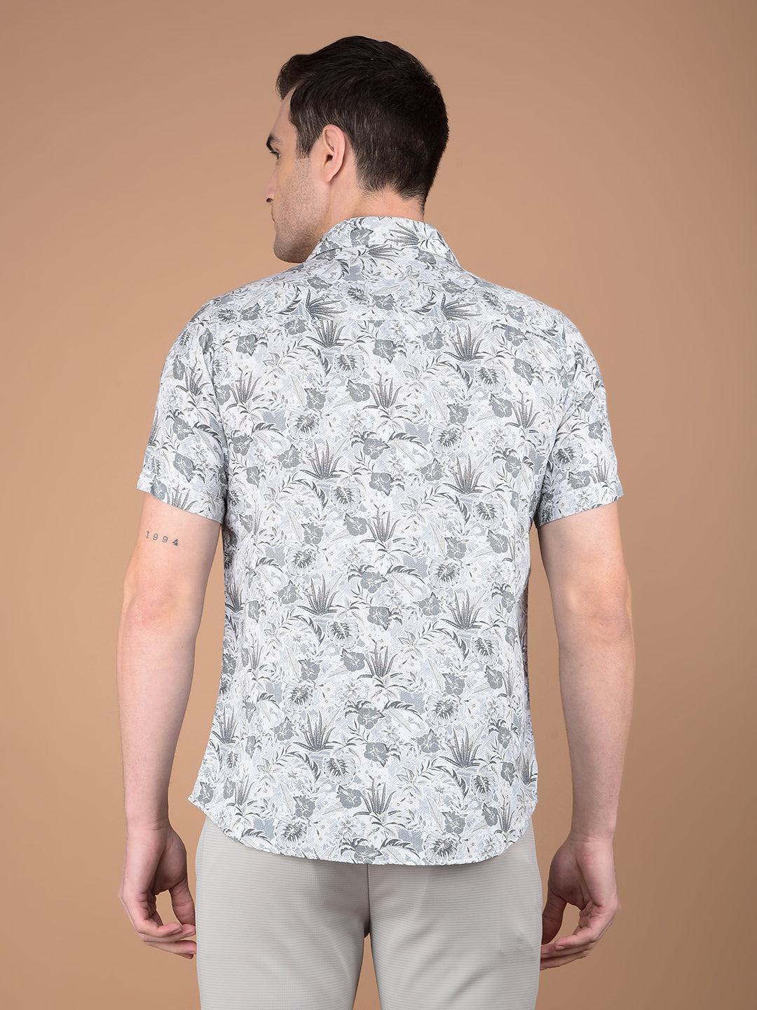 Grey Floral Printed Shirt-Men Shirts-Crimsoune Club