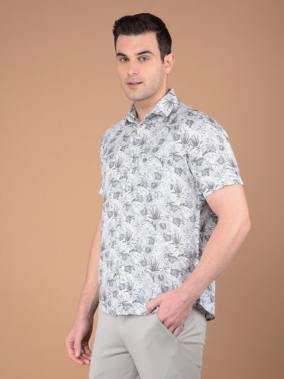 Grey Floral Printed Shirt-Men Shirts-Crimsoune Club